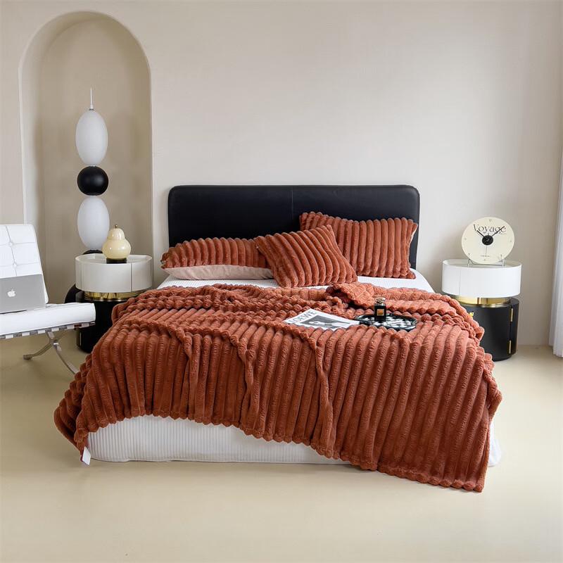 OEING Ribbed Milk Velvet Flannel Blanket