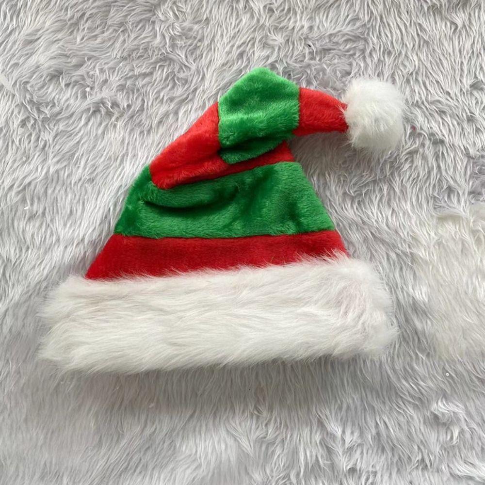 Thicken Santa Hat Plush Warm Winter Cap Striped Splicing Christmas Hat Holiday Costumes Dress Up