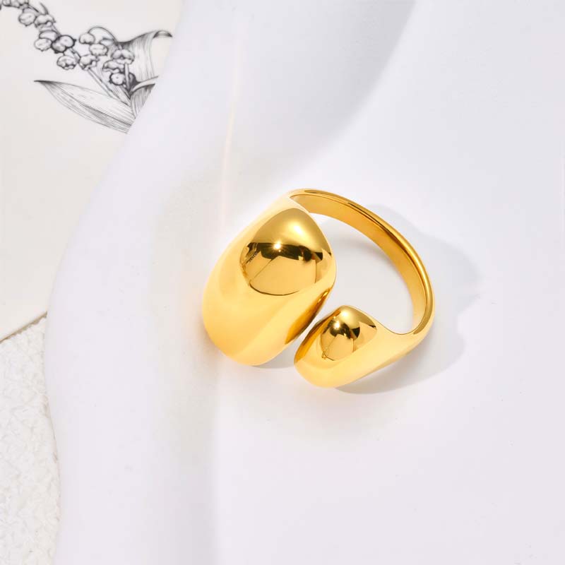 Fashion Gold Color Double Oval Open Rings for Women Minimalist Metal Smooth Geometric Adjustable Finger Rings Jewelry