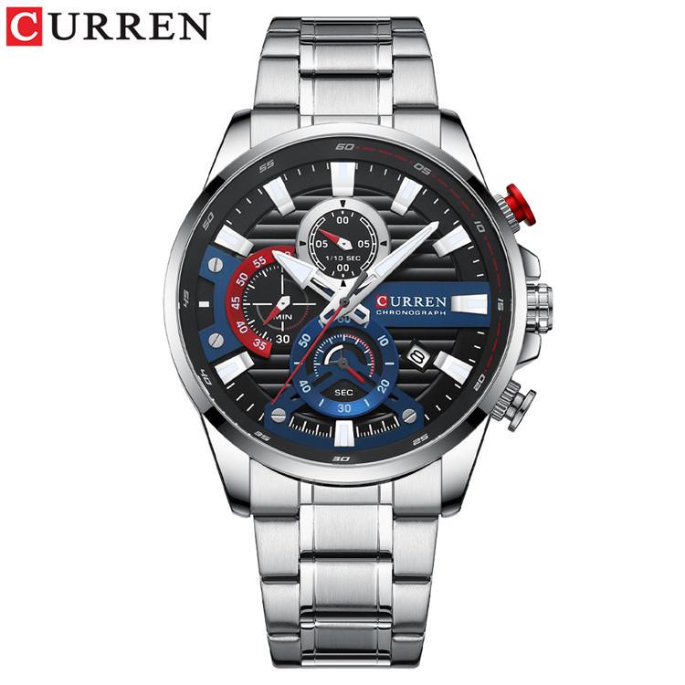 Curren Men's Multifunctional Waterproof Quartz Watch with Calendar and Large Dial Steel Band.
