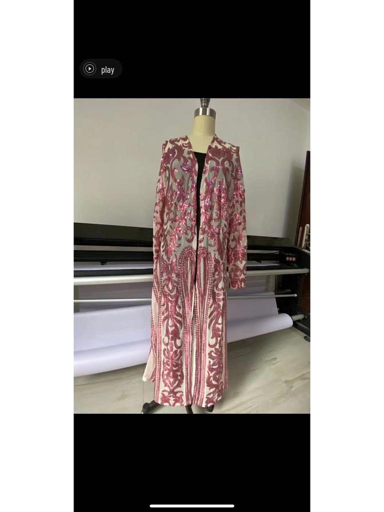 Europäischer & Amerikanischer Langarm Pailletten Mesh Perlen Cardigan