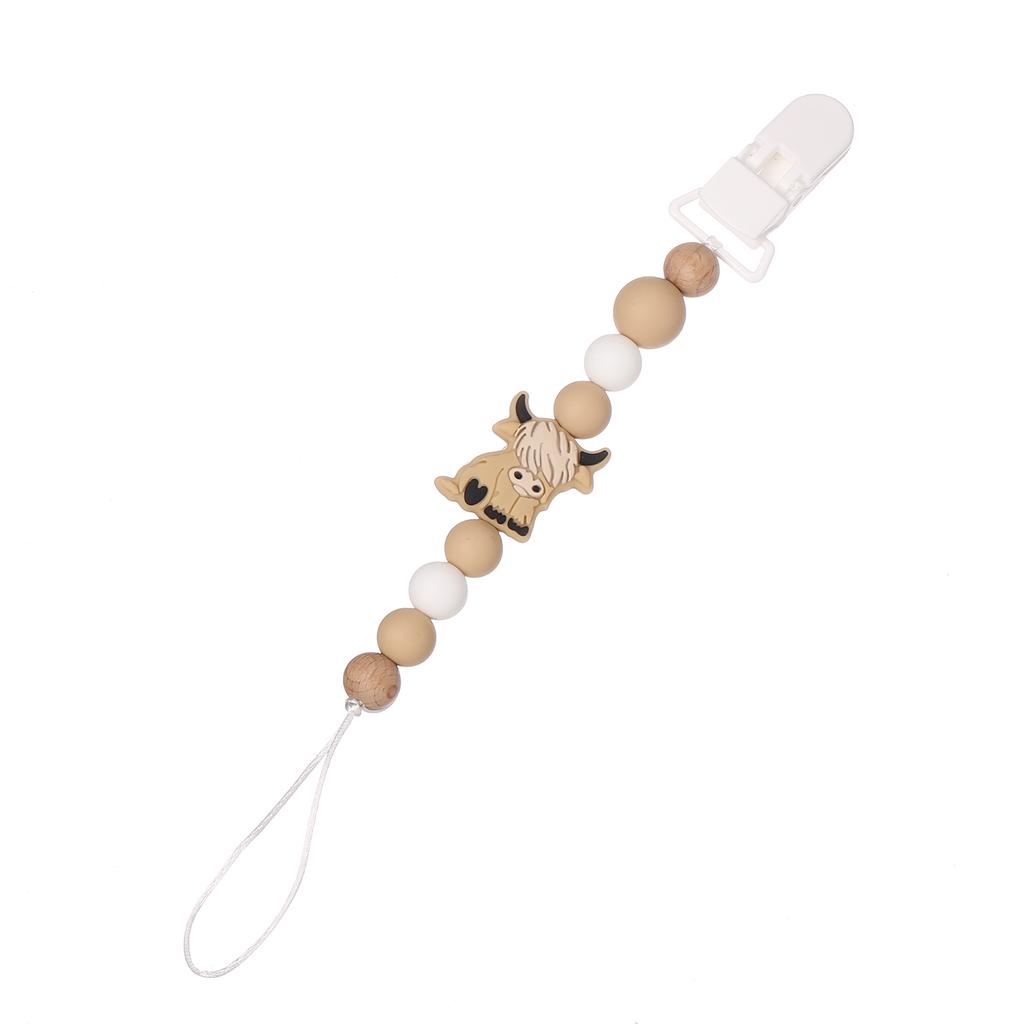 Cute Cartoon Animal Silicone Baby Pacifier Clips Wood Beads Soother Chew Teethers Toys Dummy Safe Teething Pacifier Chains Gifts