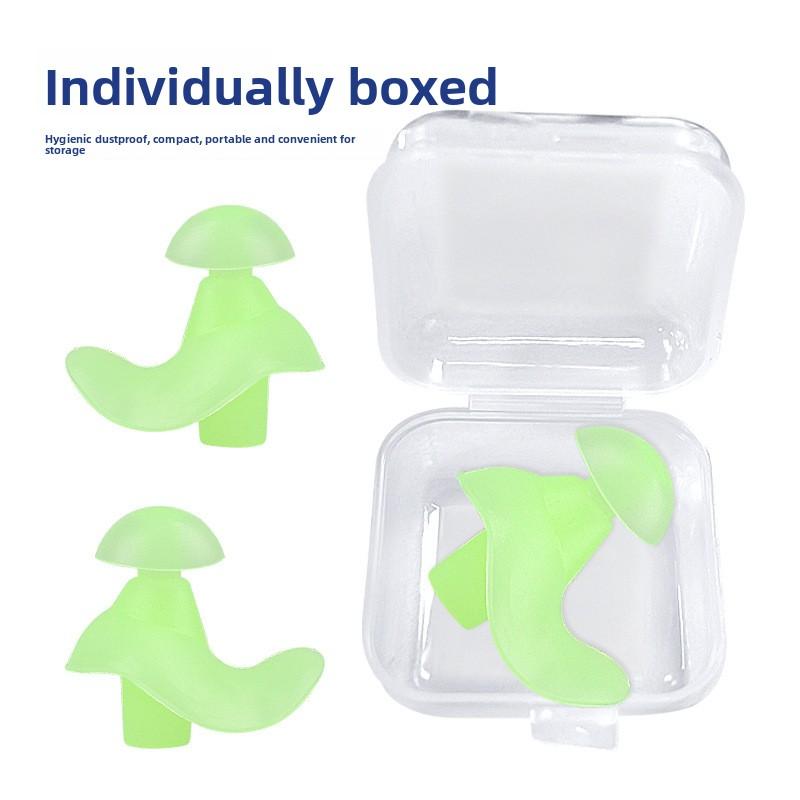 Swimming Earplugs Adult Silicone Spiral Inside and Outside Waterproof Pinna Fit Soft Earplugs Box