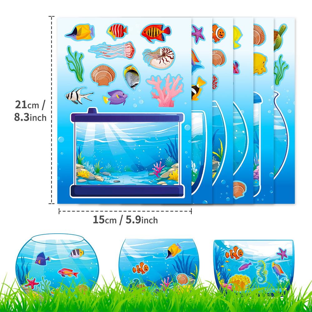 6/12sheets Funny Cartoon Fish Tank Puzzle Stickers Children's DIY Notebook Laptop Cute Decoration Decal Make Your Own Jigsaw Toy