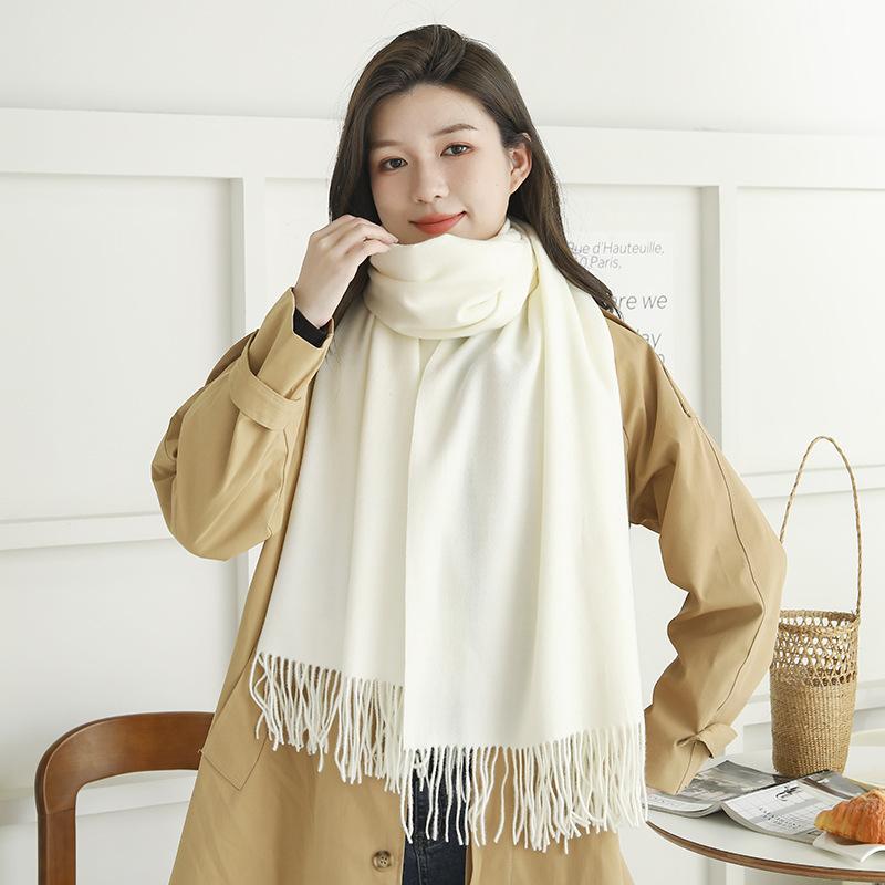 Wool Cashmere Feel Scarf Autumn and Winter Versatile Solid Color Scarf Women's Winter High End Imitation Cashmere Scarf