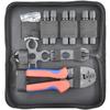 This heavy-duty solar cable crimping tool includes 6 pairs of panel connectors, 1 cable crimping pliers, 1 right-angle wrench, and 1 Phillips wrench.