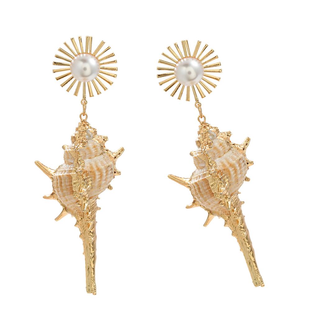 Einzigartige Muschel-Ohrringe mit Imitationsperlen Strandmuscheln Schneckenhängeohrringe für Partys Festivals und Urlaub
