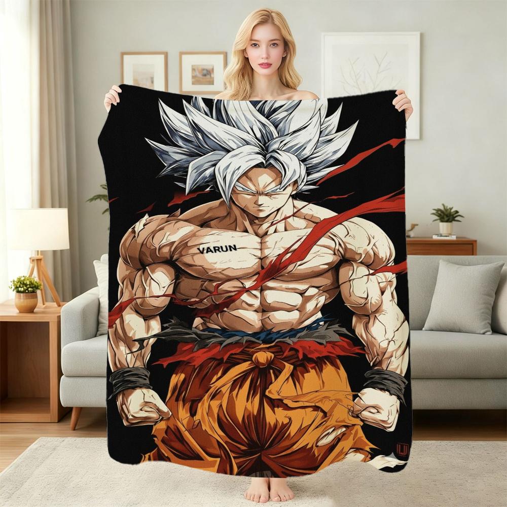 Goku'S Evolution Theme Anime Flannel Blanket Thick Warm Fleece Blanket For Bedroom Sofa Nap Home Party Decor New Year Gift