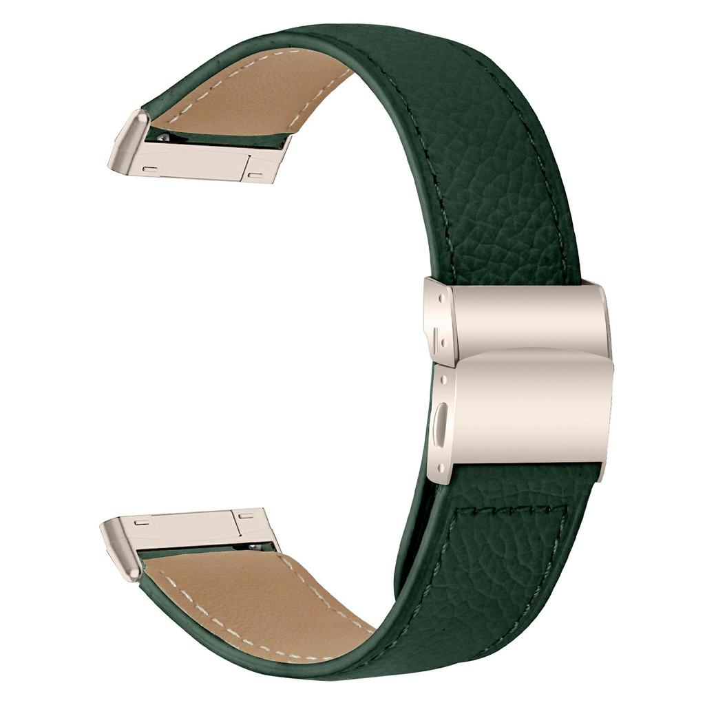 For Fitbit Versa 4/Sense 2 Genuine Leather Watch Band with Starlight Connector Turtle Back Buckle