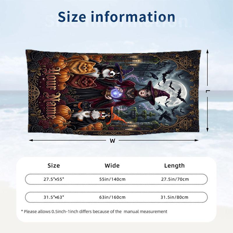Witchcraft Theme Beach Towel Personalized Custom Name & Text Soft Quick Dry Beach Towel for Swimming Travel