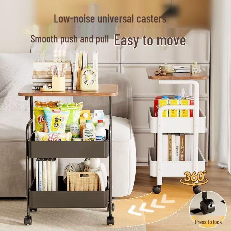 Carrello Snack Retro-Style Mobile con Scaffalatura Multi-livello e Organizer da Tavolo
