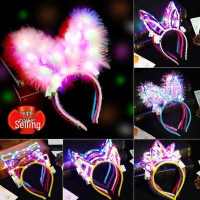 Luminous Rabbit & Cat Ear Headbands with Feather Clips - Perfect for Night Events & Gifts