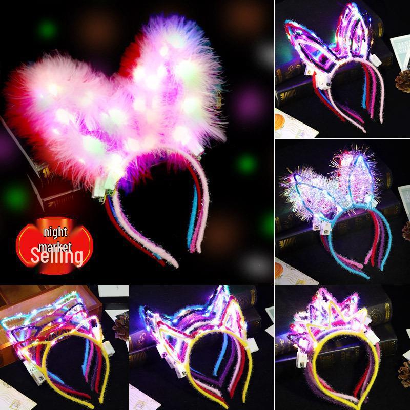 Luminous Rabbit & Cat Ear Headbands with Feather Clips - Perfect for Night Events & Gifts