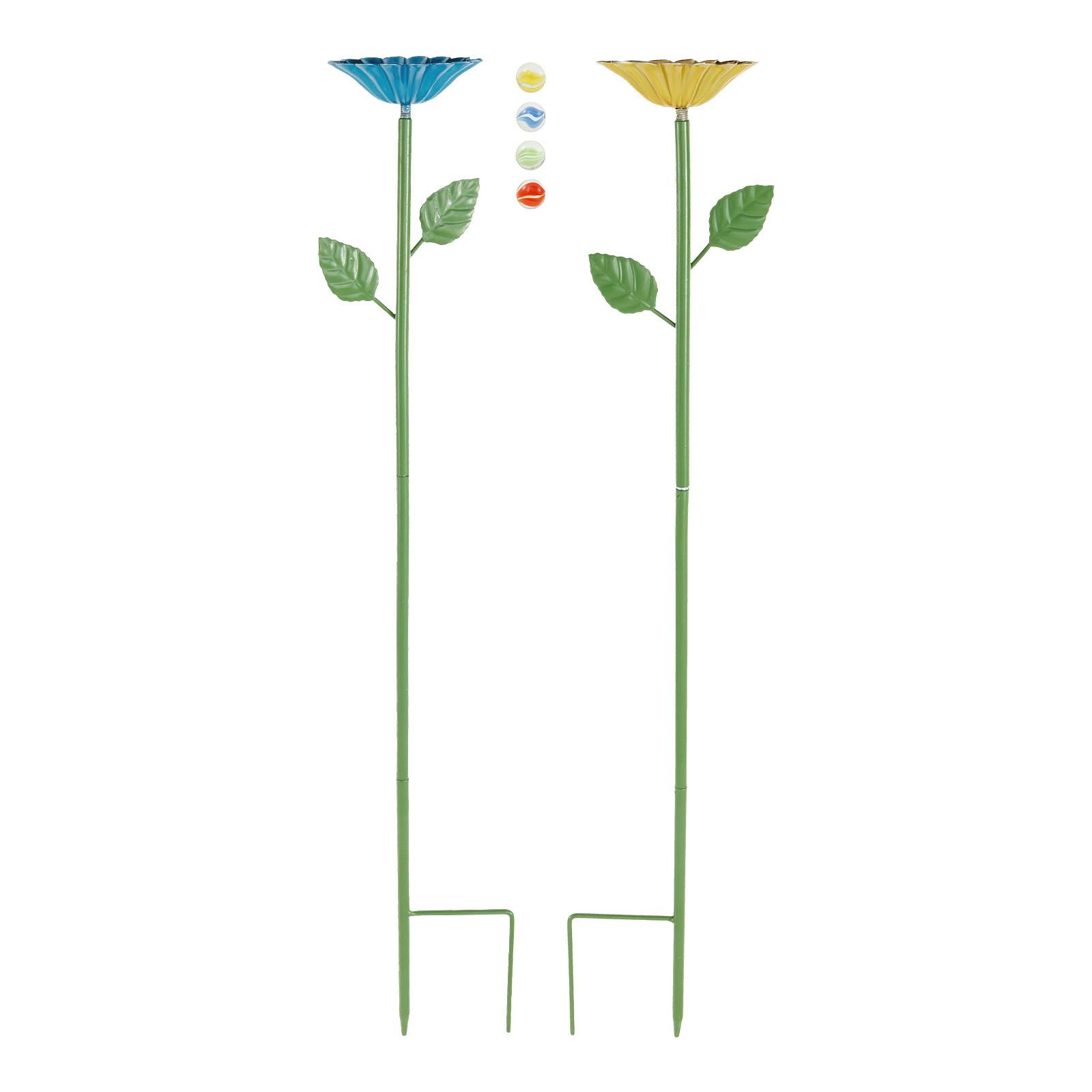 

2/4Pcs Bee Watering Station Flower Shape Standing with Glass Marble Butterfly Bath Bee Feeder Bowl for Garden Yard Decor Stake