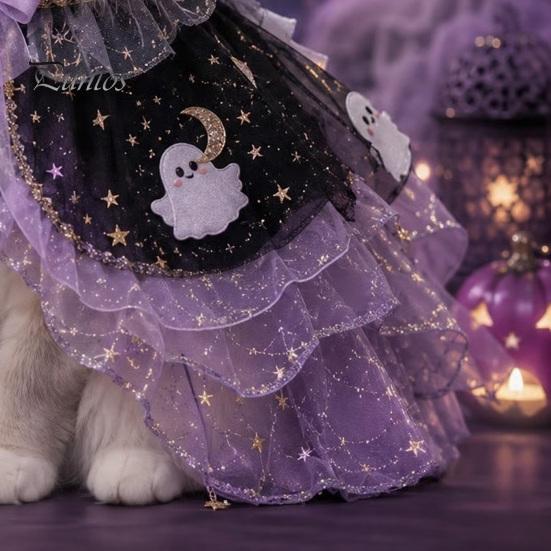 Cat Witch Hat Set Halloween Costume, Cute Ghost Cloak, Funny Pet Costume for Small Pets Festival Outfit, Kitty Cosplay Cape Holiday Party Accessories