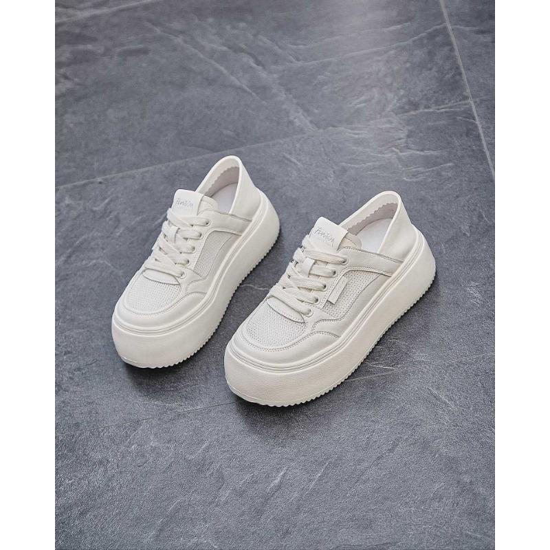 

Leather two wear platform white shoes women s summer new versatile breathable mesh lightweight casual sports shoes 35 бежевый