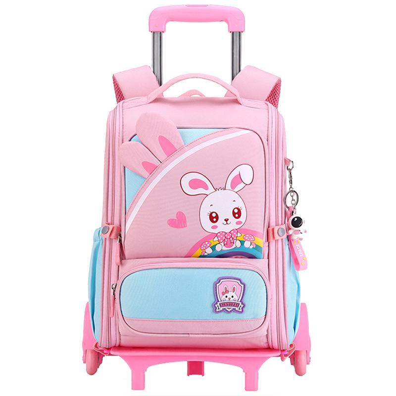 Large Capacity Trolley School Bag for Girls, Grades 3-6 - Stair Climbing & Detachable Design