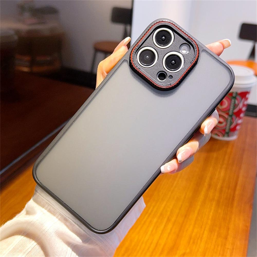 For iPhone 15 Pro Max Case Red Lens Ring Shockproof TPU+PC Translucent Phone Cover