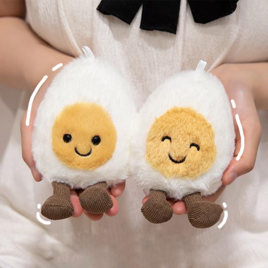 Happy Boiled Egg Stuffed Toy Fun Egg Stuffed Animal for Foodies Sports Fans Playful Expression Doll with Lanyard