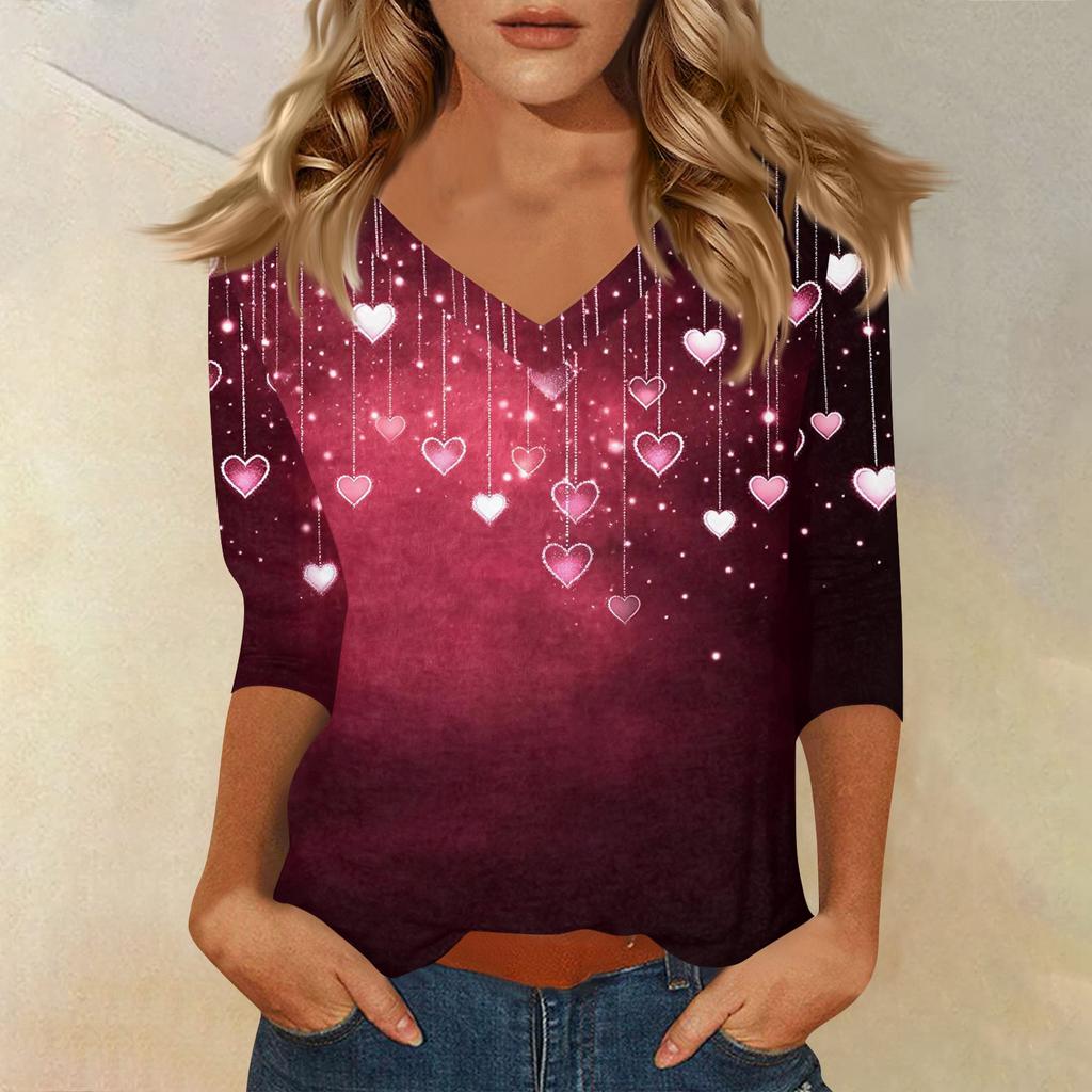 Women's T Shirt Print 3/4 Sleeve Daily Weekend Fashion Basic V- Neck Regular Top