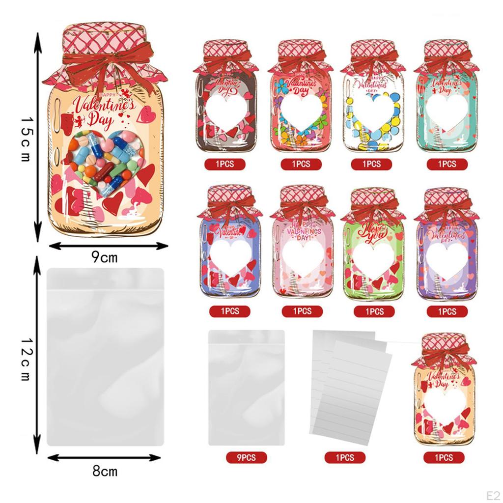 9 pezzi Biglietti di auguri per San Valentino per bambini Decorazioni per feste Forniture per feste Divertenti biglietti di scambio a forma di barattolo