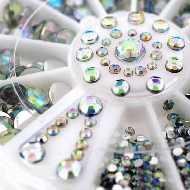 1,5 mm/2 mm/3 mm/4 mm blandet sølv runde rhinestones for akryl Uv Gel Shinning Nail Art dekorasjon i hjulkasse