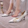 Fashion Fine Heeled Sandals Wedding Shoes Lady Fairy Style French Camellia White Wedding Shoes Satin Single Shoes