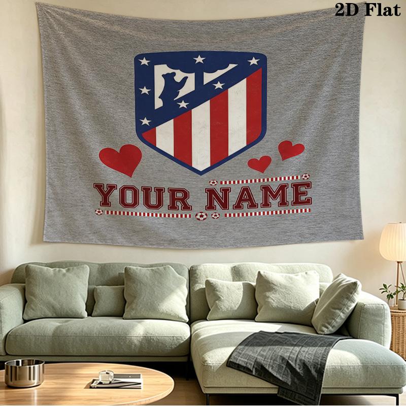 Custom Name Atletico Madrid Printed Tapestry – Wall Hanging for Bedrooms, Dorms, and Home Decor