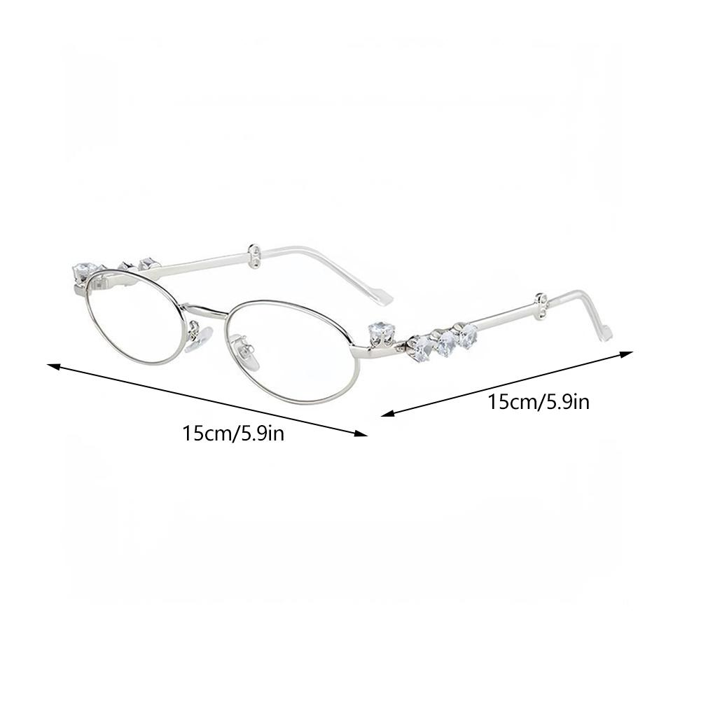 Elegant Metal Frame Oval Glasses with Sparkling Rhinestone Decorated Plano Glasses