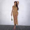 Euro-American Women's Solid Sleeveless Midi Dress 2023 - Elegant Slim Fit, Sexy Slit Design for Spring/Summer