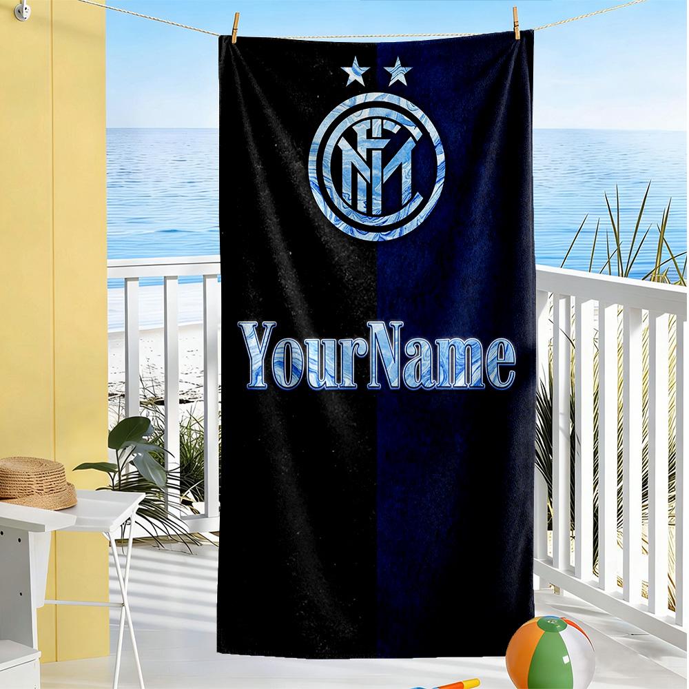 Inter Milan Customizable Name Beach Towel Super Soft Microfiber Quickdry Fabric Suitable for Swimming Gym Camping Yoga Vacation