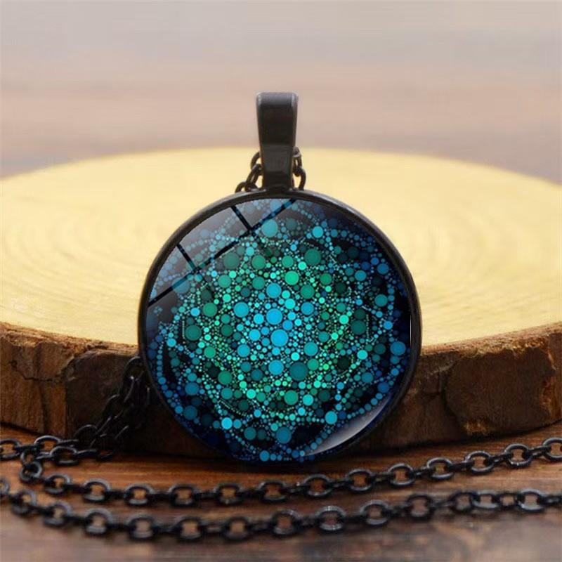 Various Yoga Mandala Flower Time Gemstone Round Glass Pendant Necklace