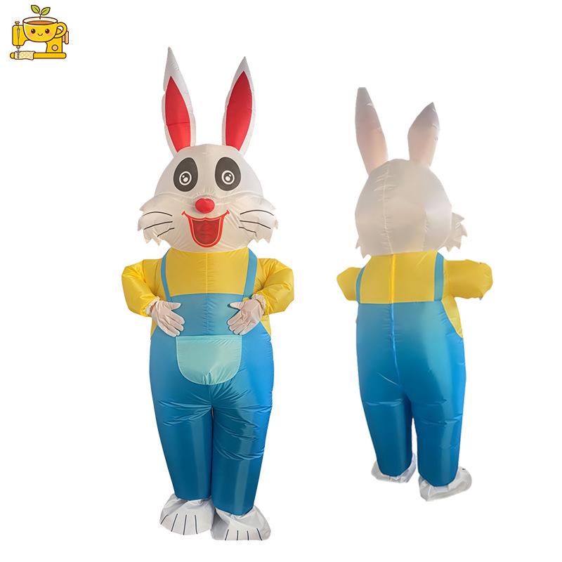 Easter Inflatable White Rabbit Costume with Colored Eggs & Suspenders for Stage Performance