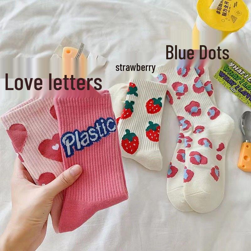 

Женские розовые носки до середины икры с сердечками и надписями - Милые, Модные, Универсальные, Весенняя мода Letter