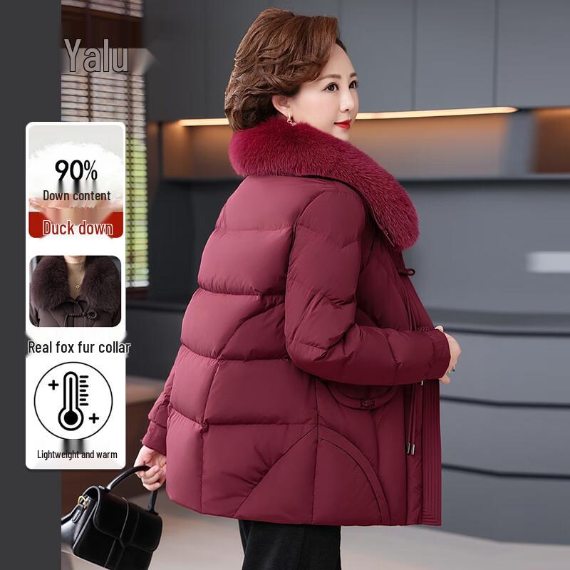 Yalu Women's Fox Fur Collar 90% Duck Down Hooded Winter Coat