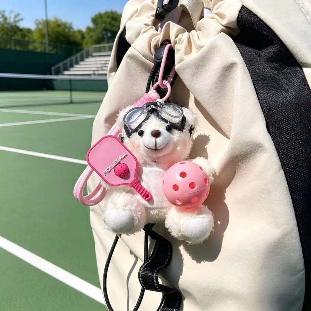 Cartoon Pickleball Pilot Bear Pendant Soft Car Key Ring Cute Bag Pendant Bag Accessories
