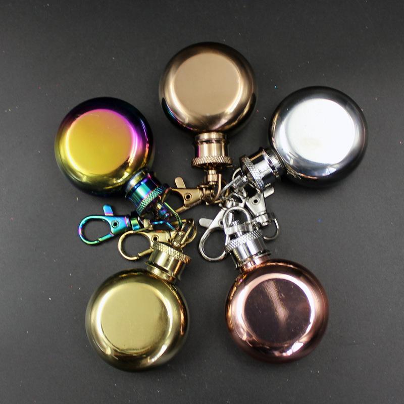 1oz Mini Portable Round Hip Flasks Flagon Jar Wine Whisky Pot Drinkware Key Ring Keychain Drinkware