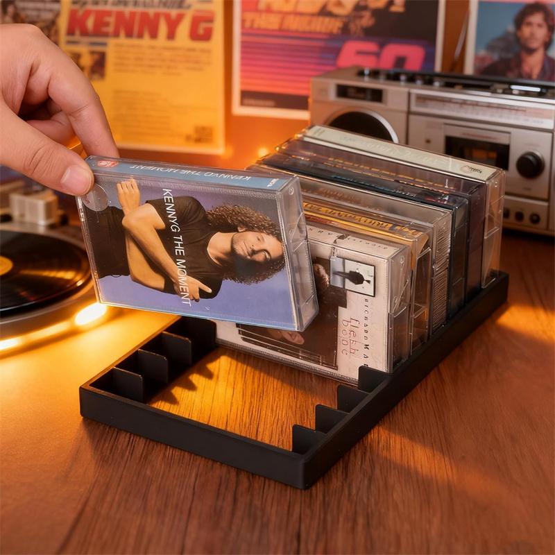1Pcs Black Plastic Cassette Tape Holder Box With Magnetic Closure Large Capacity Compact Organizer Stores Up To 10 Tapes