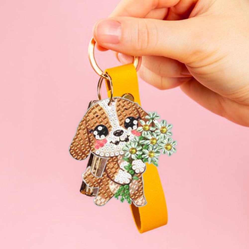 FineGood Animal Diamond Art Painting Keychain Kit 5D Diamond Art Suncatcher Kit Crystal Diamond Keychain DIY Carft 8 Pieces for Hanging Ornaments