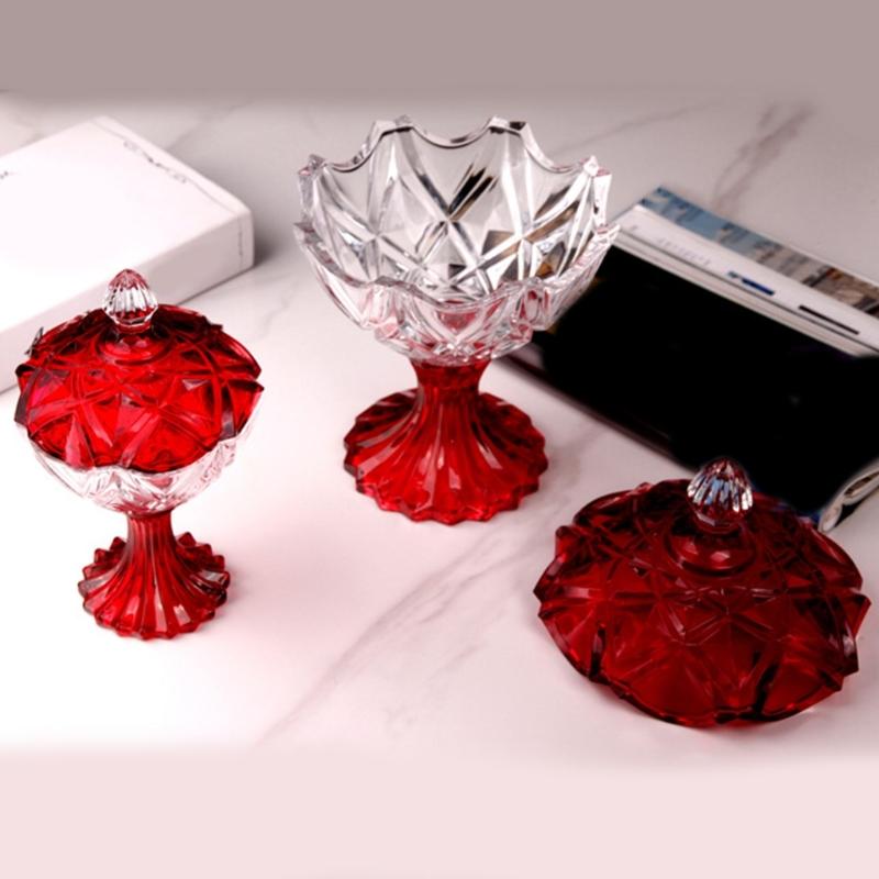 Candy Jar,Decorative Candy Dish Glass Crystal Candy Bowl with Lid Glass Nut Cookie Fruit Bowl Plate Jewelry Box Gift