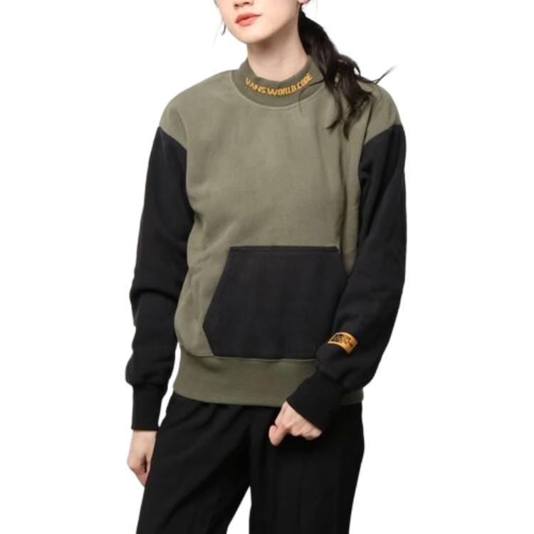 Vans Colorblock Crew Neck Long Sleeve Sweatshirt Women Tops Army-Green VN0A54M9KCZ
