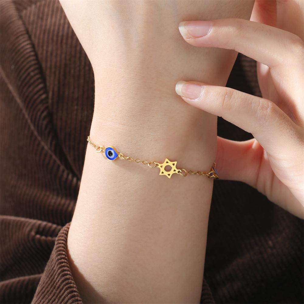 Chai Star of David Charms Bracelets Blue Turkish Evil Eyes Hexagram Stainless Steel Pendants Hand Chain Amulet Je Jewelry