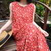 Robe de nuit sans manches en coton et soie pour femme, été, idyllique, ample, grande taille, peut être portée dehors, jupe fishtail en coton artificiel à fleurs