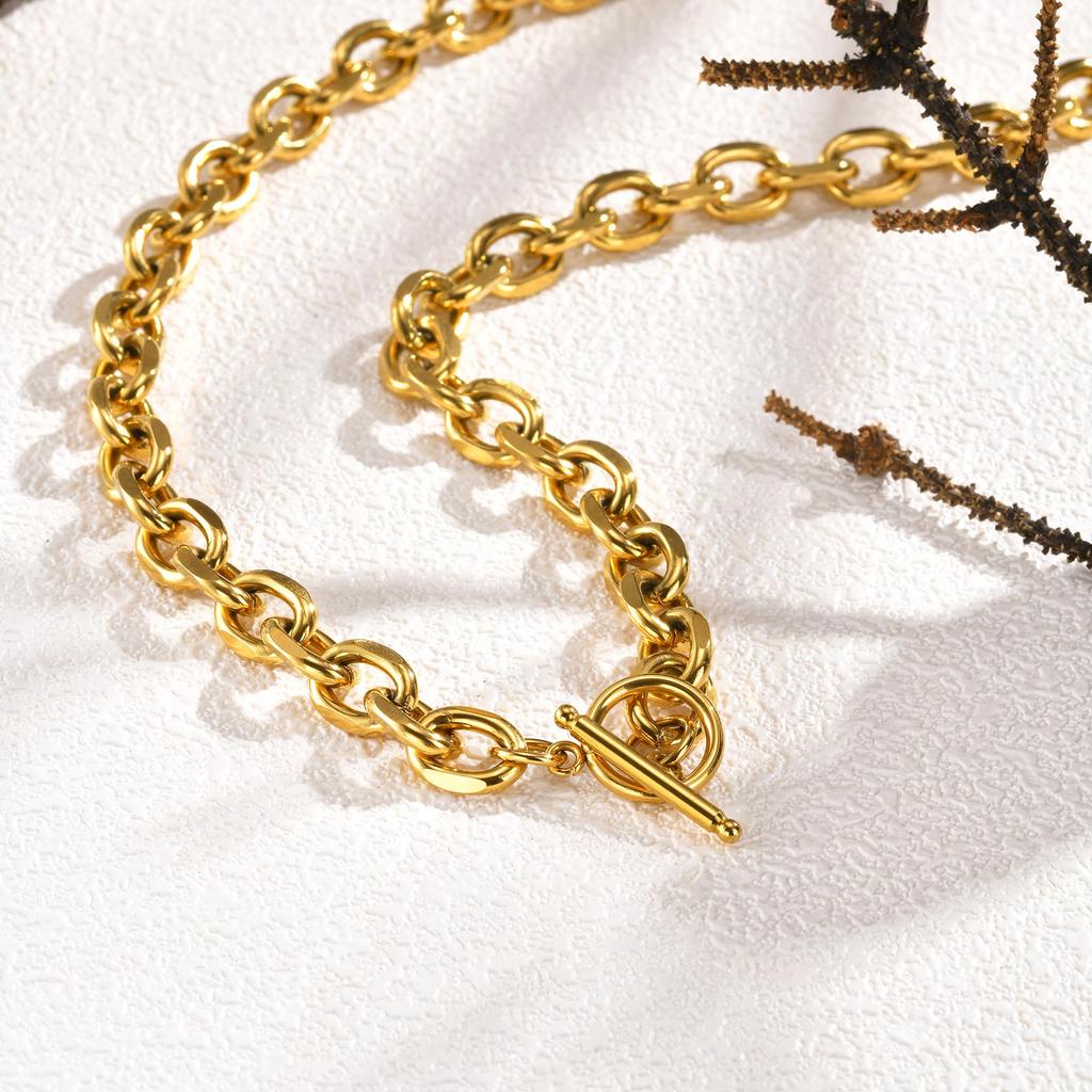 Collar de Cadena Punk Gruesa de 9 mm para Mujer, Collares de Cadena Rolo de Acero Inoxidable con Cierre OT, Joyería de Moda Regalos