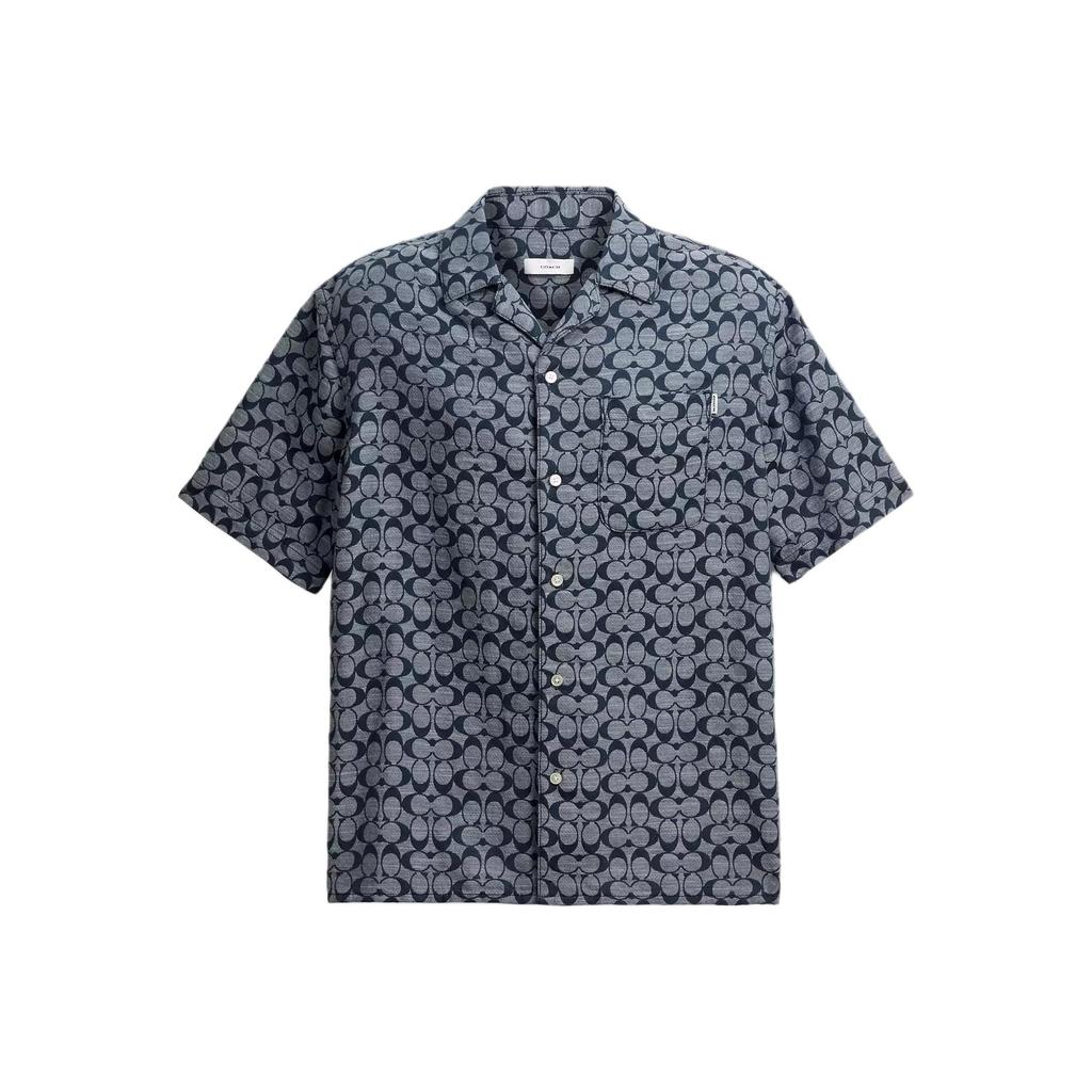 Coach Shirts Men's Blue Lapel Moderate CY559-RF2