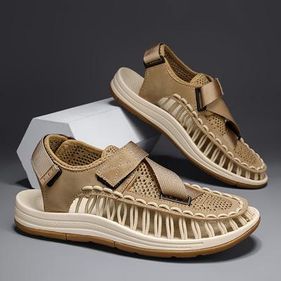 Sandals for Men Fashion Handmade Woven Sandals Summer Breathable Mesh Sandals Mens Casual Sports Sandal Non-Slip Beach Sandalias