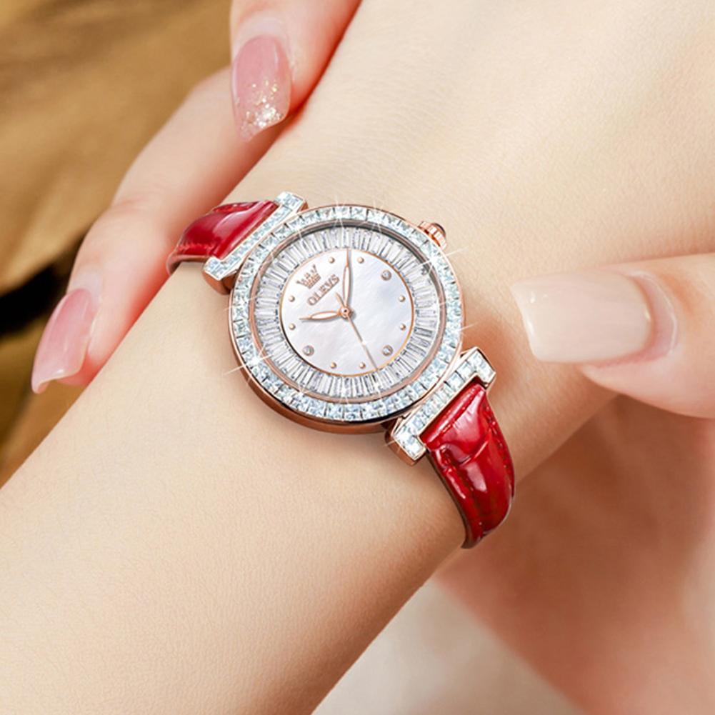 OLEVS 9983 Women's Watches Light Luxury Fashion Original Quartz Watch for Ladies Waterproof Leather Strap Luminous Diamond Dial