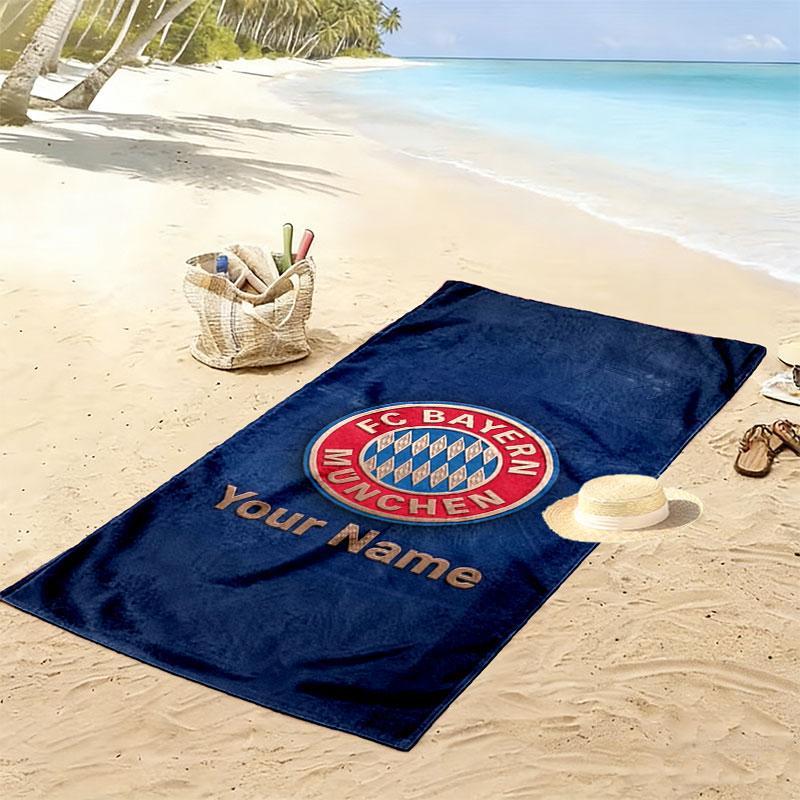 FC Bayern Munchen Custom Name Print Beach Towel, Large Soft Quick Dry Towel for Beach Camping Swimming
