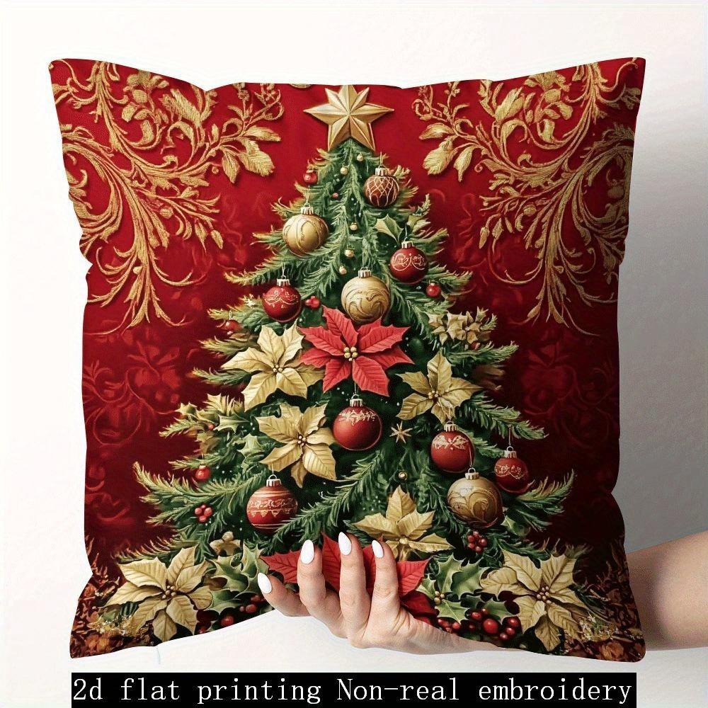 Christmas Pillowcase: Reindeer, Snowman, Santa Claus and Christmas Tree Pattern New Year Home Decoration 2d Flat Printing