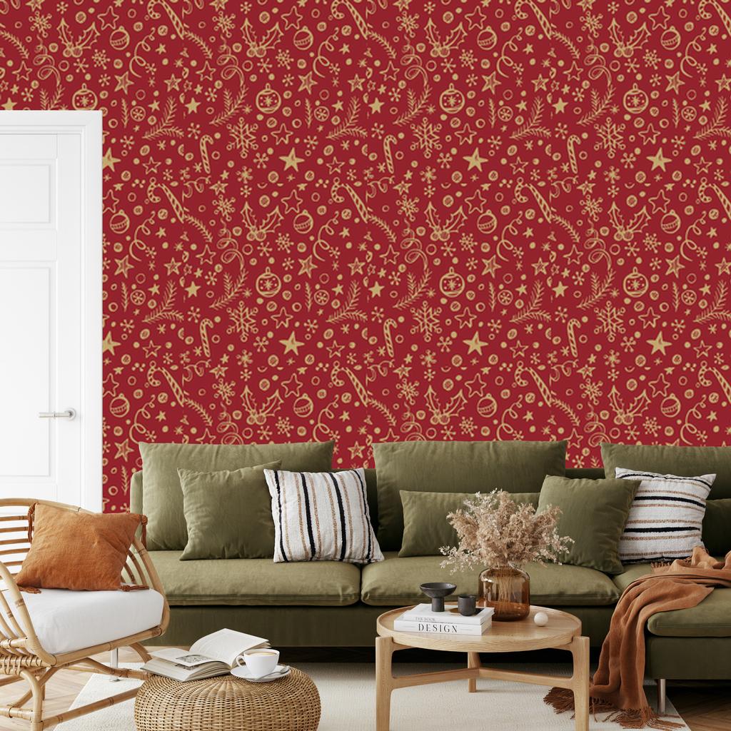 Christmas Red and Orange Wallpaper for Living Room and Bedroom 50x1000